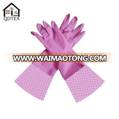 Long cuff household latex rubber glove/kitchen cleaning glove