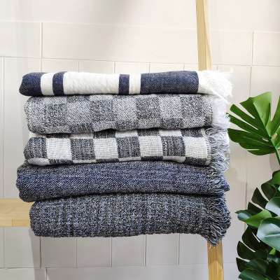 100% linen stripe Soft  Throw Blanket