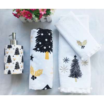 Christmas ceramic bath set bathroom accessories with curtain and towel