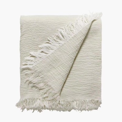 High quality Stone washed French 100% linen  Washable fringed blanket throws