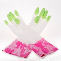 CE 170g Long-cuff PVC cotton flocklined washing household latex gloves factory