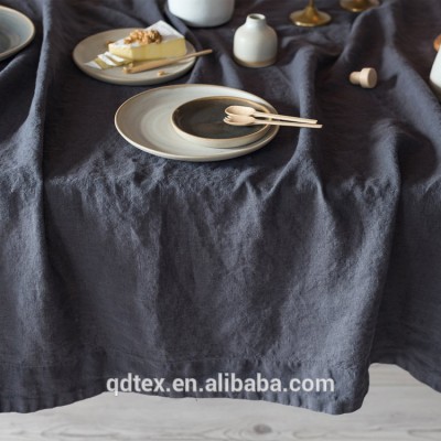 Rectangular 100% pure linen dining table cloth set in French blue table cover with stone washed service